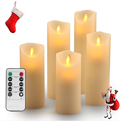 TEECOO Battery Candles, flameless Candles 5-Pack Φ 2.2" x H 5" 6" 7" 8" 9" Set of 5 Real Wax Pillar LED Candles With10-key Remote Control Timer 300+ Hours (5, Ivory) - Thumbnail 5