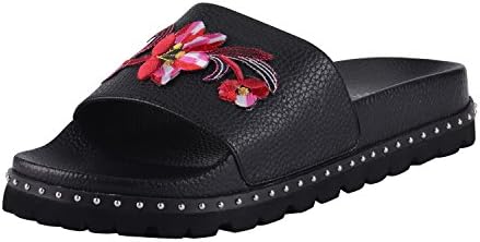 Women's Flat Slide Sandal Comfortable Footbed-Floral Embroidered 023-40