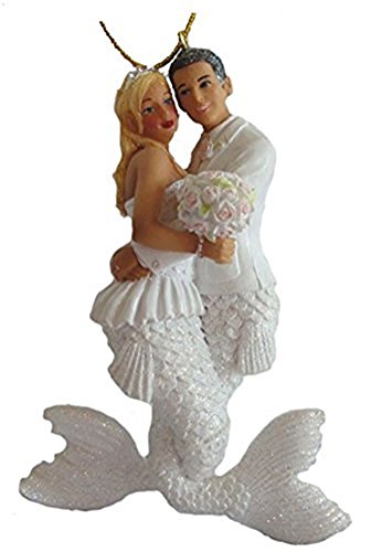 December Diamonds Wedding Couple Bride and Groom Mermaid and Merman Ornament,White
