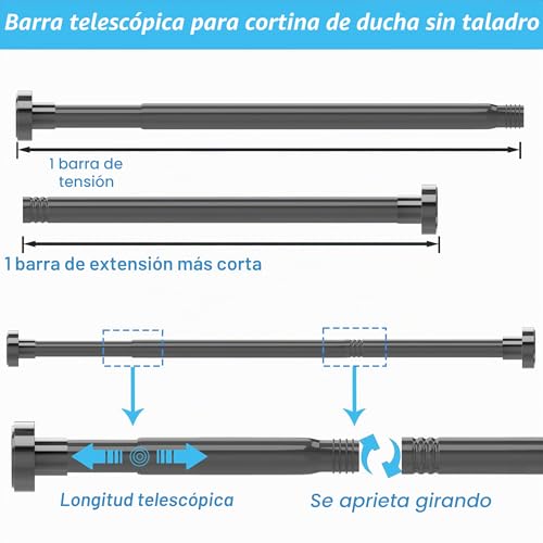 Extendable Wardrobe Rod Curtain Rod No Drilling for Bathroom Door Silver 69-90CM Φ25mm