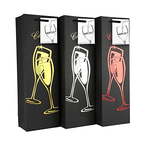 6 Pack Premium Black Wine Gift Bags with Gift Tag and Handles - Cheers Design – Wine Bottle Carrier for Weddings, Anniversary, Birthdays, Special occasions, H: 39 cm x W: 12 cm x D: 9 cm