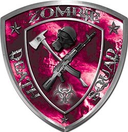 REFLECTIVE Zombie Death Squad Zombie Outbreak Decal with Pink Evil Zombie Skulls