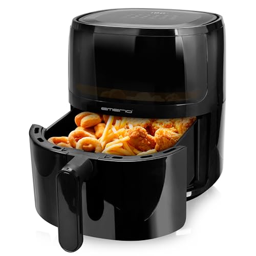 Emerio AF-129329.3 AirFryer, digitale Heißluftfritteuse mit Sichtfenster, 5 l Volumen, 1500 W, Schwarz