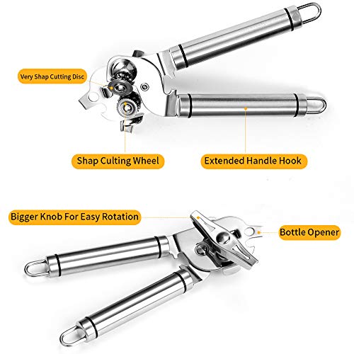 Kebley Stainless Steel Can Opener Manual Food-safe Good Gripswith Built-in Bottle Opener