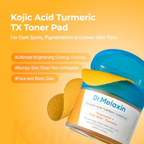 Dr.Melaxin TX Kojic Acid Turmeric Toner Pads with Tranexamic Acid, Brightening Toner Pad for Pigmentation & Dark Spot Care, Gentle Keratin Care for Radiant Skin, Korean Skincare, 70 Sheets