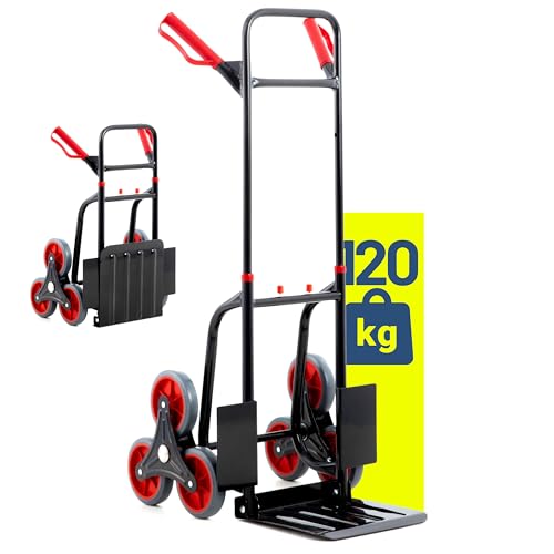Pallit Sackkarre klappbar & höhenverstellbar [120kg] - ergonomische Treppensteiger-Transportkarre Diablo-FS aus Stahl mit 3-Räder-System als Treppensa