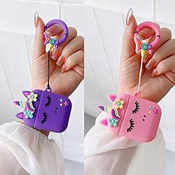 【2 Pack】 3D Pink+Purple Flower Unicorn Case for