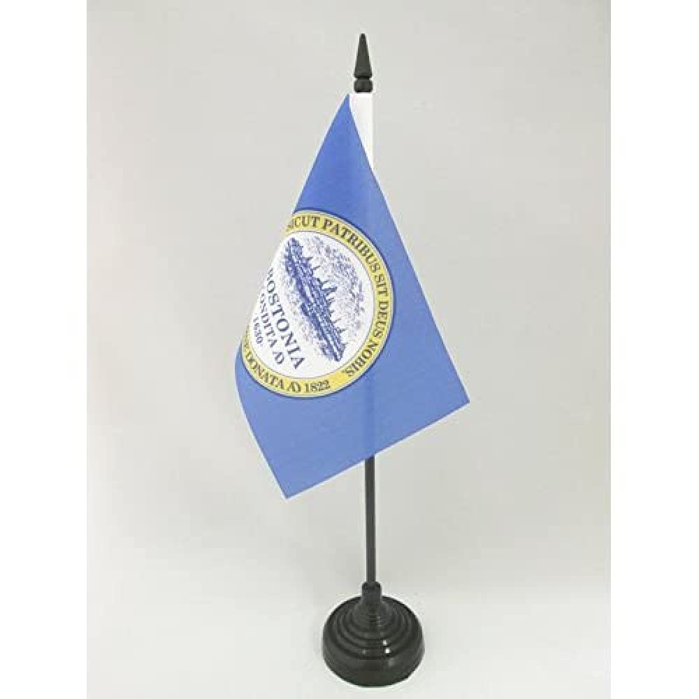 AZ FLAG - Boston City Table Flag 4'' x 6'' - Boston Office Mini Banner 100% Polyester 15 x 10 cm - Mini Desk Flag with 10'' Pole and Black Plastic Base