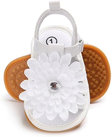 Antheron Baby Sandals - Infant Girls Flower Non-Slip Soft Rubber Sole Summer Princess First Walking Shoes(White,0-6Month)