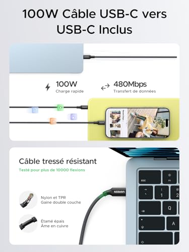 UGREEN Nexode Air 65W Chargeur USB C Rapide GaNInfinity avec Câble Compatible avec iPhone 17 Pro Max 16 Plus 15 14 13 12 Galaxy S26 S25 S24 Pixel 10 9 iPad MacBook Neo Air Pro M5 M4 M3 M2 M1 (Gris)