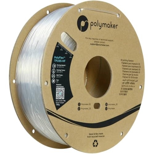 Polymaker High Flow TPU Filament 1.75 Clear, Shore 95A Flexible Filament 1.75mm, 1kg