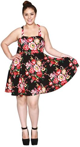 Libian Jr Plus Size Flower Floral Scuba Knit Criss Cross Bow Tie Racerback Dress (3X, Black)