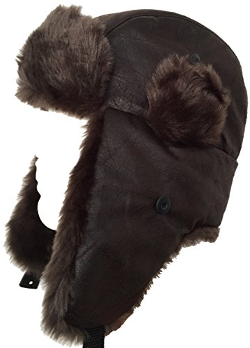 Broner Brown Faux Fur Trooper Hat Weather Faux Leather Aviator Winter