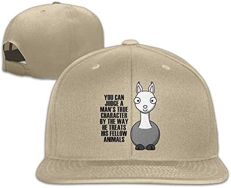 Hnmtown Cartoon Llama Flat Visor Baseball Cap, Designed Snapback Hat Black