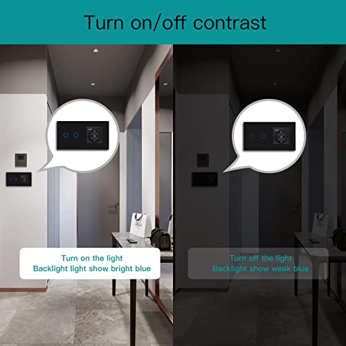 BSEED WiFi Smart Switch, Touch Switches with Glass, Compatible with Alexa, Tuya and Smart Life, Neutral Cable Required, 2 Gang 1 Way + 1 USB/Type C Plug, 157 mm Black