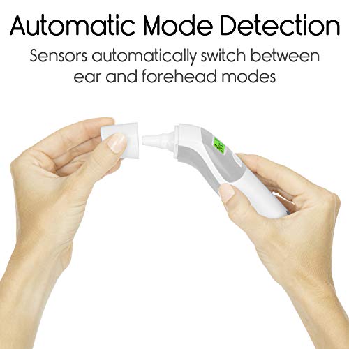 Vive Precision Fever Thermometer - Digital Infrared Forehead and Ear Temperature Device - Tympanic, Head Instant Read For Kids, Baby, Child, Adults, Pets - Dual Medical, Portable No Touch Home Reading