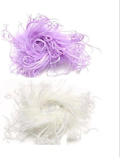 GOODTECK Curly Ostrich Feather Puff Artificial Dress Up Hair Bow Clip for Accessories 2 Pack(Lavender/Ivory)