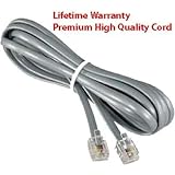 Premium High Quality Telephone Line Cord Heavy Duty Silver Satin 4 Conductor 14-ft by TeleDirect