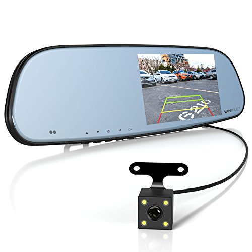 Vantrue N3 Dash Cam Backup Camera and 5'' IPS Touch Screen Rearview Mirror Monitor 1080P Front and Rear Dual Dash Camera with Parking Assistance, IP67 LLL Night Vision Reverse Camera