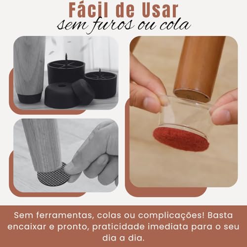 Kit Protetor de Pé de Móveis em Silicone, Antiderrapante, Protege Piso e Evita Arranhões - Proteção para Pé de Cadeiras, Mesas, Sofás, Camas e Guarda-Roupas, Pés Redondos e Quadrados - UpShop (16)