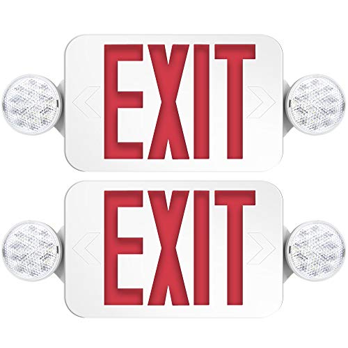 Freelicht 2 Pack Exit Sign with Emergency Lights, Two LED Adjustable Head Emergency Exit Light, Exit Sign for Business & Home, Exit Lights with Battery Backup, Engineering Grade, UL Certificated