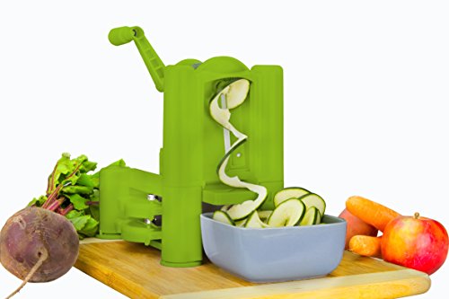 Brieftons Tri-Blade Spiralizer: Strongest-and-Heaviest Duty Vegetable Spiral Slicer, Best Veggie Pasta Spaghetti Maker for Low Carb/Paleo/Gluten-Free Meals, With 3 Exclusive Recipe eBooks - Green