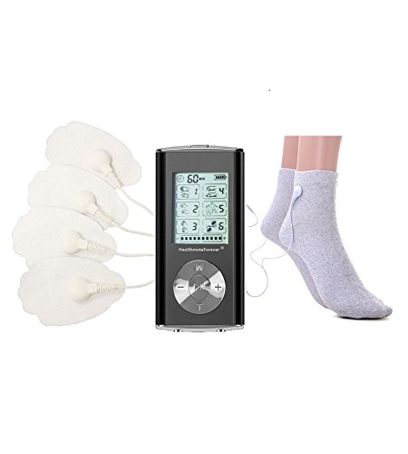 TENS unit 6 Modes Best Smart Digital Pain Relief Therapy Massager + Plantar Fasciitis Reflexology Massage Socks for Feet Pain Relief | Great Foot Treatment Socks for Arthritis Feet and Nerves | Diabetic Nerve Pain Relief and Heel Relief (Black) | Electronic Pulse Massager for Electrotherapy Pain Management -- Lifetime Warranty FDA CLEARED OTC HealthmateForever HM6GL