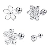 Hanpabum 4Pcs 16G Cartilage Helix Earring Labret Monroe Stud Internally Threaded Flower Barbell Piercing Jewelry