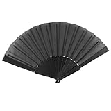 uxcell® Portable Foldable Plastic Frame Nylon Fabric Hand Fan Black