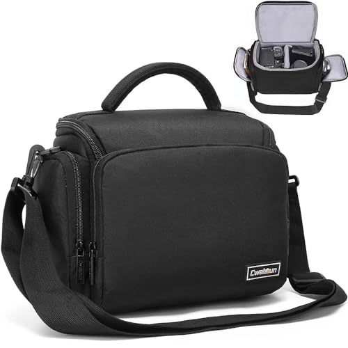 Cwatcun Camera Bag, Single Camera Shoulder Bag, Sling Crossbody Compact Camera Case Compatible for Canon Nikon Sony SLR DSLR Mirrorless Cameras and Lenses Waterproof Camera Bag Black L