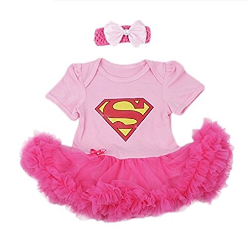 V28Â® Baby s All In 1 Fancy Dress Halloween Christmas Princess Party Romper Suits (XL (12-18 Months), Supergirl-Pink)