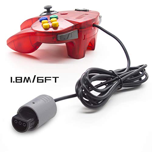 Wired Controller for Nintendo 64 N64 Console, Upgraded Joystick Classic Video Game Gamepad(Clear Red and Clear Blue,Pack of 2)