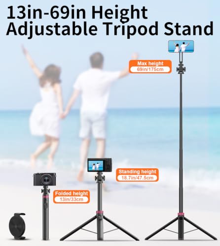 Gahenwo 69" Magnetic Phone Tripod for All Phones,Selfie Stick for Magsafe with Rechargeable Remote & Phone Mount ,Portable Stand with Tripod Leg for iPhone/Android,Camera Mounts & Clamps,Photo,Travel