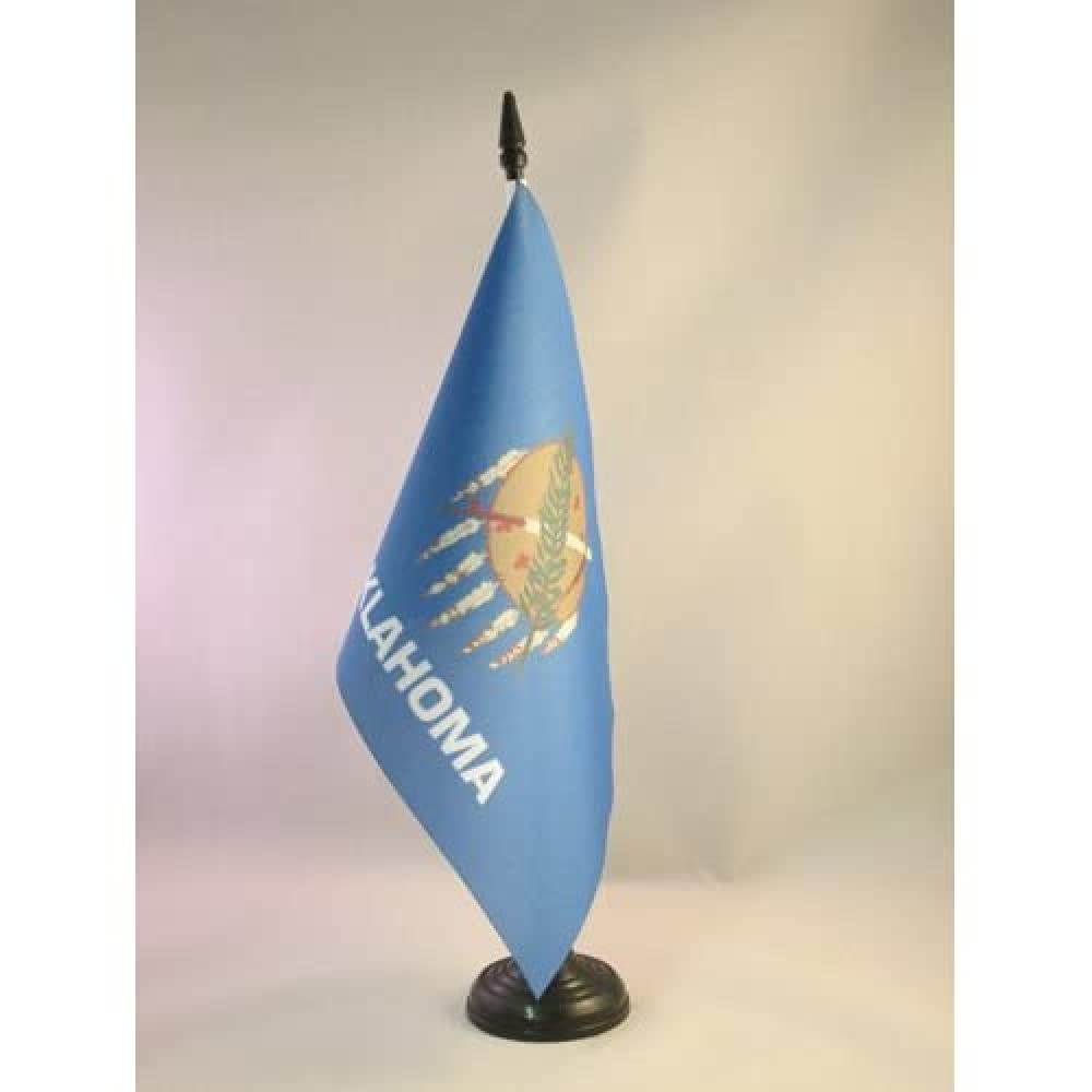 AZ FLAG Oklahoma Table Flag 5'' x 8'' - US state of Oklahoma Office Decoration 100% Polyester 21 x 14 cm - Mini Desk Flag with Pole and Black Plastic Base