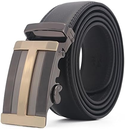 XYZDOUBLE Men's Leather Belt Sliding Buckle Black Automatic Ratchet with Gift Box-35mm Wide
