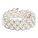 Katie's Style Silvertone Bridal 3-Row Wraparound Coil Simulated Pearl Crystal Elastic Stretch Fashion Wrap Bracelet