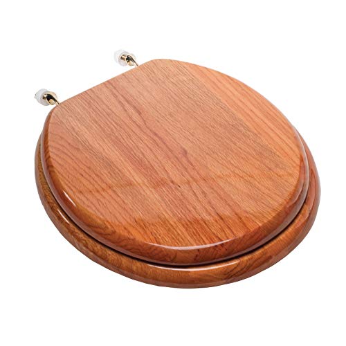 Comfort Seats Designer Solid Oak Wood Round Toilet Seat with Anti