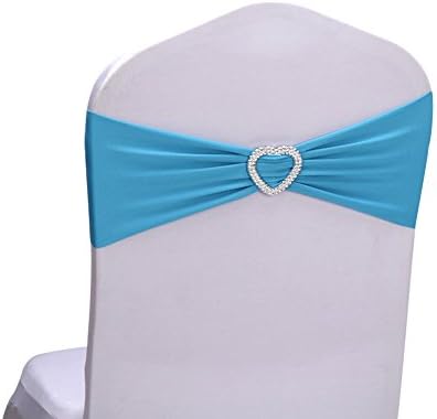 Hemons 10pcs Stretch Elastic Heart-shaped Chair Cover Band Sashes with Buckle for Wedding Event Banquet Party Decor (Sky Blue)