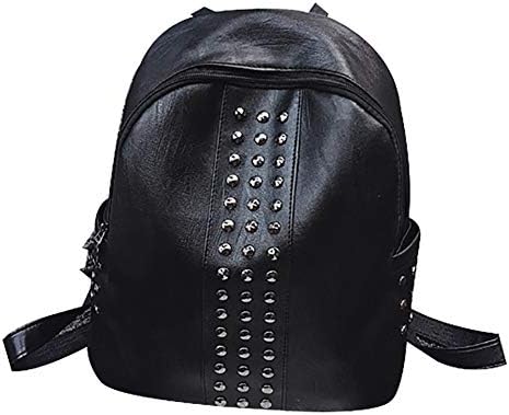 Denret3rgu Faux Leather Rivet Backpack Lightweight Large Capacity Women Travel School Bag for Travel Trip Climbing Party Black