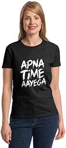 Emmature Womens apna time aayega Printed Tshirt Cotton Round Neck Half Sleeve