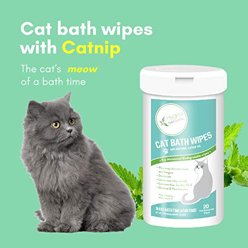 Hygea Natural Cat Bath Wipes with Catnip, Cleansing, & Reduce Allergens - Hypoallergenic- 20 Count