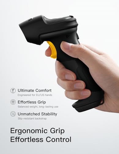 Inateck Lettore Codici a Barre 2D Wireless, Scanner QR Bluetooth Robusto e Resistente a Cadute 1.8m, Batteria 2600mAh, 180 Giorni di Standby, Raggio 35m, Supporto App Config & SDK, per Magazzino