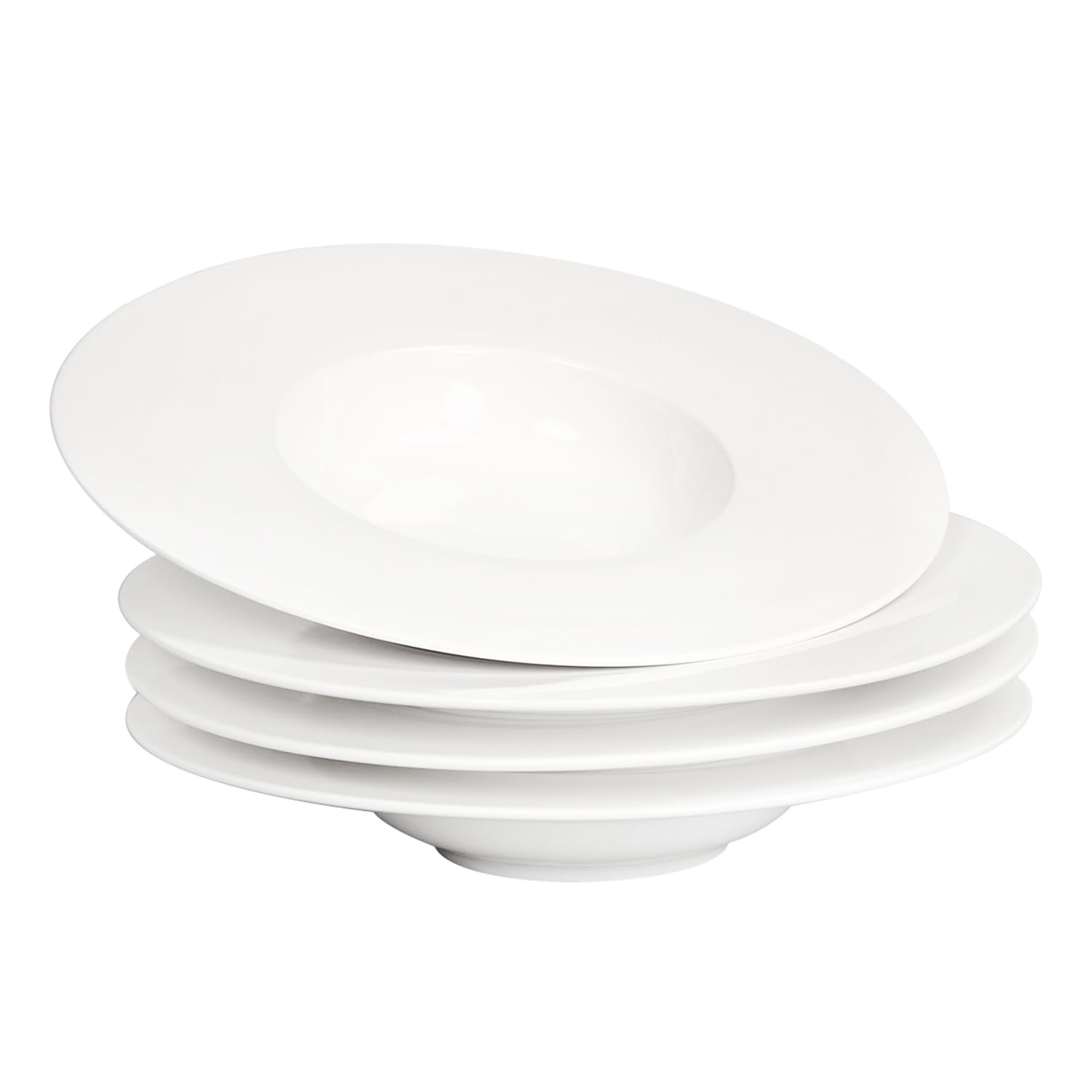 jinsongdafa Soup Bowls, Soup Plates with Rim, 320 ml Pasta Bowl Set of 4, White Shallow Bowl Plates, Porcelain Bowls with Rimmed, Best Choice for Gourmets, high-end Restaurants and Chefs, 27.5 CM