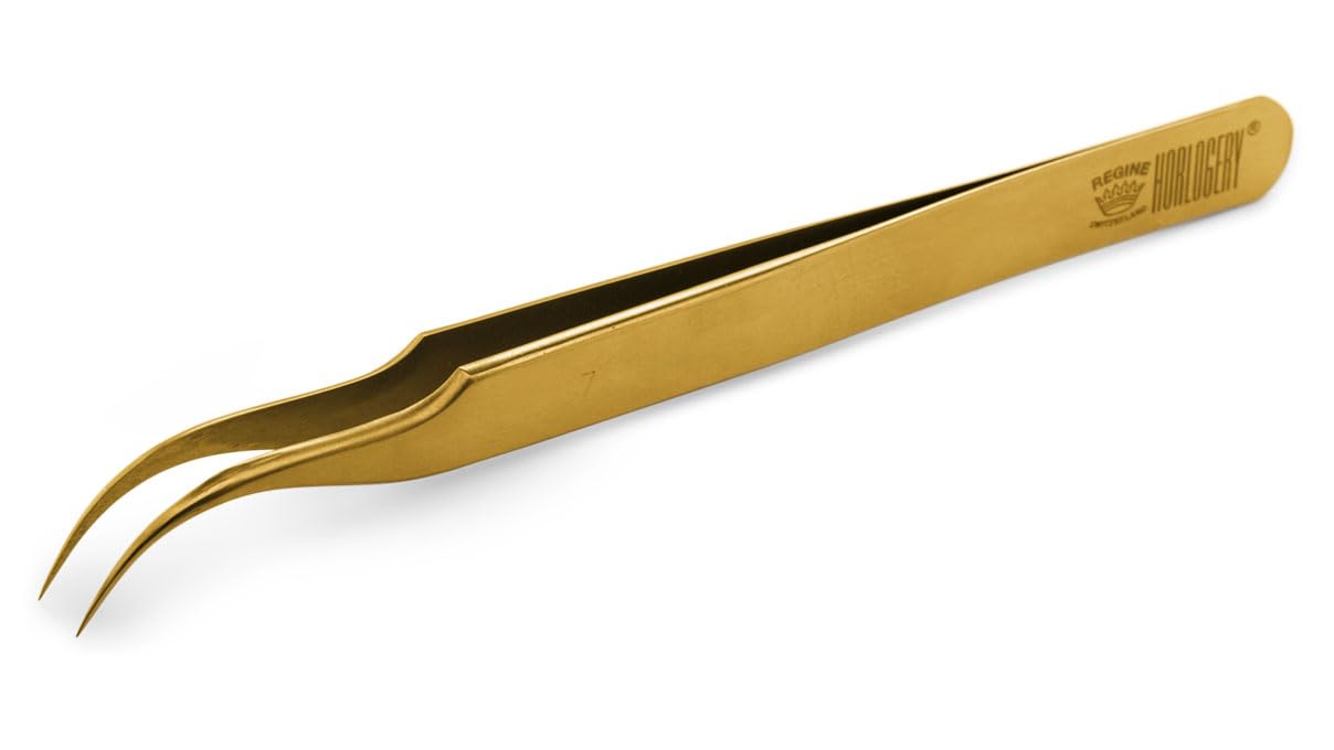 Regine Precision Tweezers for Watchmaking, Shape 7A, 100% Anti-Magnetic Brass Curved and Fine