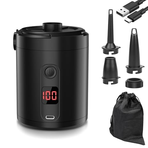 Lytool Pompa Elettrica 5200mAh con Display Digitale, 4 KPa Portatile Rapida 280L/min con 3 Ugelli e Anello per Piscina, Vacuum, Campeggio e Materasso Gonfiabile