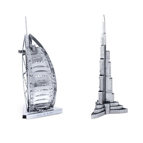 Set of 2 Metal Earth 3D Laser Cut Building Model Kits: Burj Al Arab & Burj Khalifa