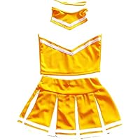 Women Cheerleader Cheerleading Outfit Uniform Costume Cosplay Bright Yellow/White (XL/ 16-18)
