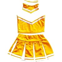 Women Cheerleader Cheerleading Outfit Uniform Costume Cosplay Bright Yellow/White (XL/ 16-18)