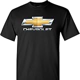 Chevy Chevrolet Photographic Chrome Logo on a Black T Shirt