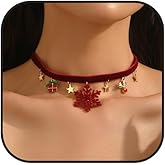 Starwo Christmas Choker Necklace for Women Xmas Gift Snowflake Red Velvet Pendant Necklace Red Velvet Reindeer Choker Necklaces Christmas Party Costume Accessories